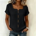 thumbnail image 4 of Women's Solid Linen Short Sleeve U-Neck Button Top Summer T-Shirt, 4 of 9