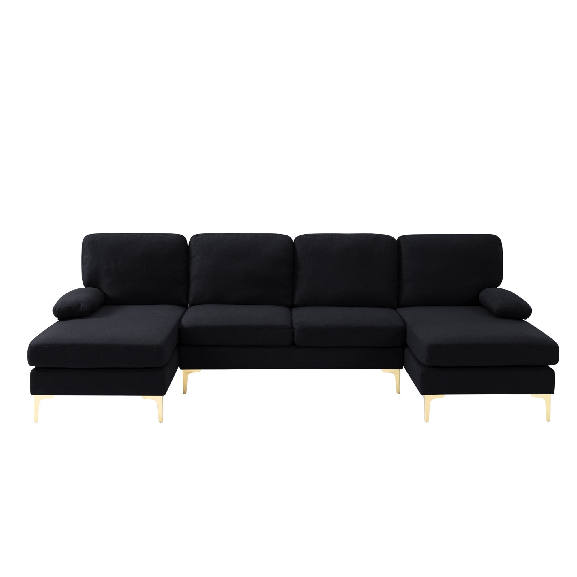 Aukfa 108" U-Shape Sectional Sofa for Living Room, Double Extra Wide Chaise Lounge Couch, Black