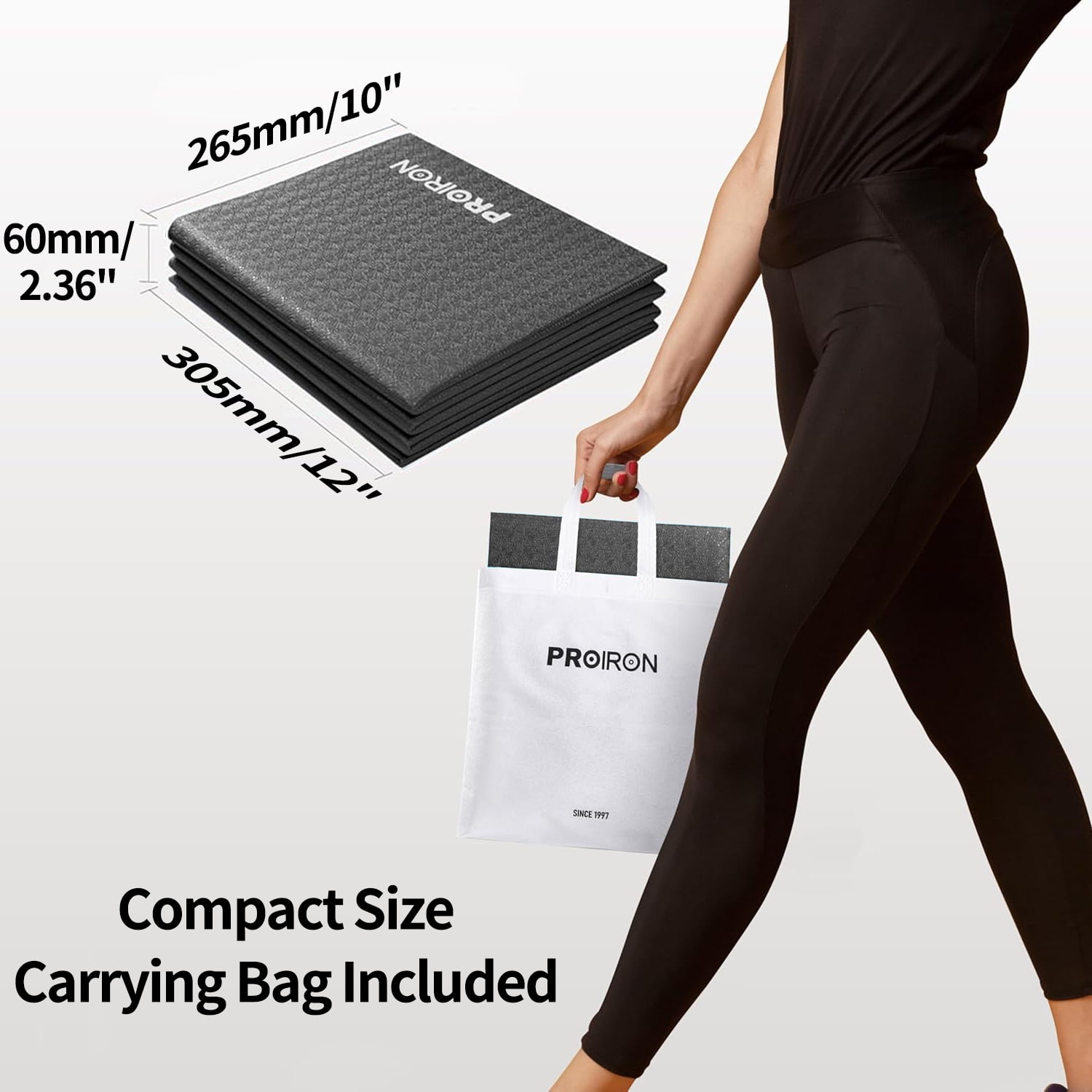 PROIRON Foldable Travel Yoga Mat 0.16" PVC, Folding Exercise Mat Non Slip for Yoga Pilates Camping Outdoors, Lightweight Packable, Black