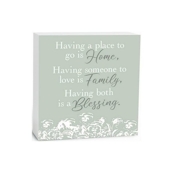 Home Family Blessing Foggy Grey Floral 5 x 5 Wood Tabletop Sign Plaque