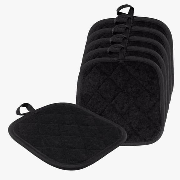 Lumikrypt 6Pcs Cotton Pot Holders, Heat Resistant Hot Pads for Kitchen, Square Pot Holders Potholders Trivet for Cooking Baking, Black (6.7inch * 6.7inch)