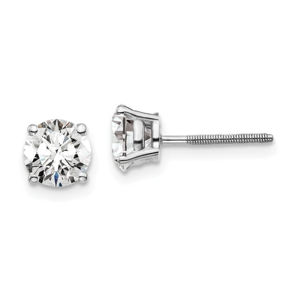 14k White Gold 1 1/2 carat total weight Round SI1/SI2 G H I Lab Grown Diamond Screw Back 4 Prong Stud Post Earrings 14k White Gold Earrings