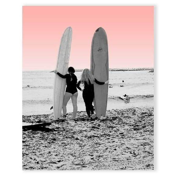 Surfer Besties Poster Black&White - Surf Decor California Coastal Wall Art | Gift For Surfer , Beach House Decor , 8x10 Paper Art Print, Ocean Wall Art , Beach Pictures - Beach Theme Decor