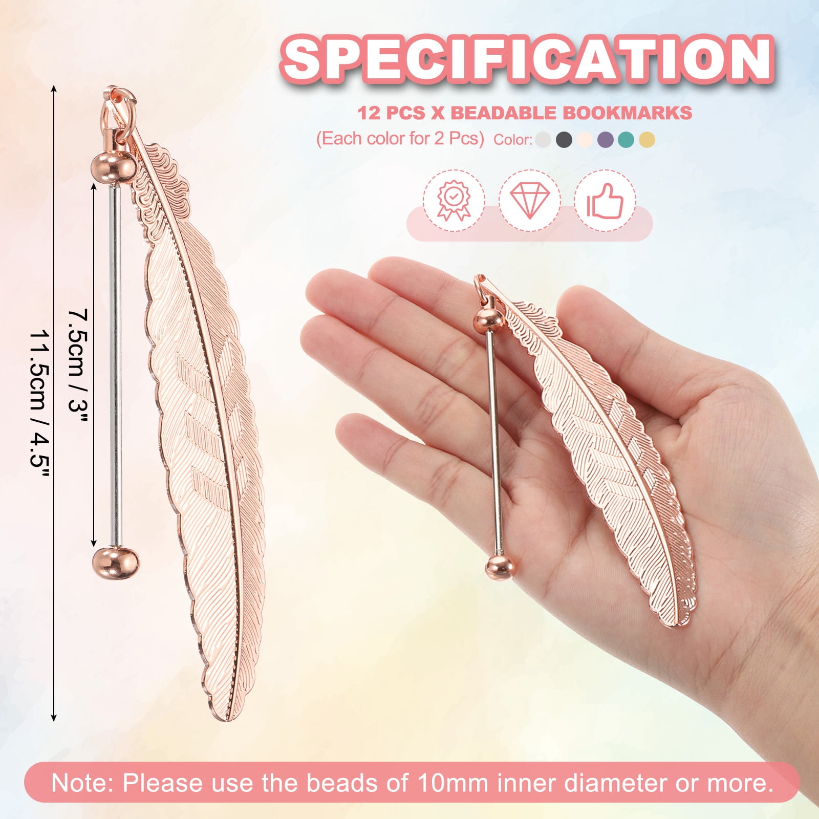 Uxcell Beadable Bookmarks, 12 Pcs Beaded Bookmark DIY Metal Blank Bar Bulk for Bookmark Craft, Colorful