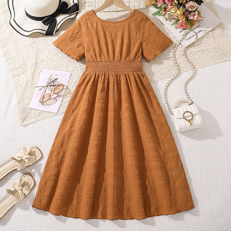 Kid Girl Dresses Short Sleeve A-Line Tiered Swing Summer Brown Dresses For  Girls Birthday Dress Fancy Dress For Girls - Walmart.com