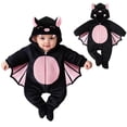 thumbnail image 2 of YDFCWXW Newborn Baby Girl Boy Halloween Bat Costume, Fleece Hooded Footie Romper with Wings Zipper Jumpsuit Cosplay Outfit (Black, 0-1 Months), 2 of 9