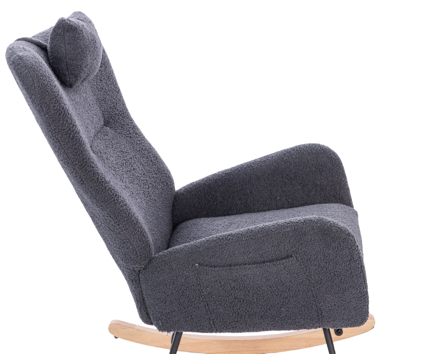 Lisonu Modern Rocking Chair, Upholstered High Back Accent Rocker, Cozy Teddy Fabric Glider for Living Room, Bedroom or Lounge, Ergonomic Armchair with Wood Base, Dark Grey