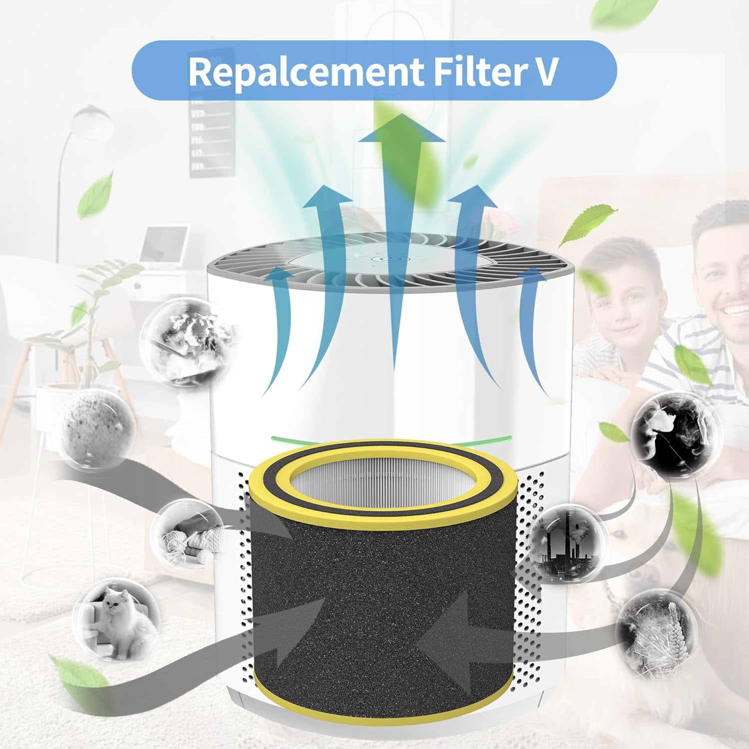 AC3000W Replacement Filter FLT151 Compatible with AC3000W AC3000B AP3151W and AC151 Air Purifier Airsafe Series, H13 True HEPA Filter V, 2 HEPA + 4 Pre-Filter