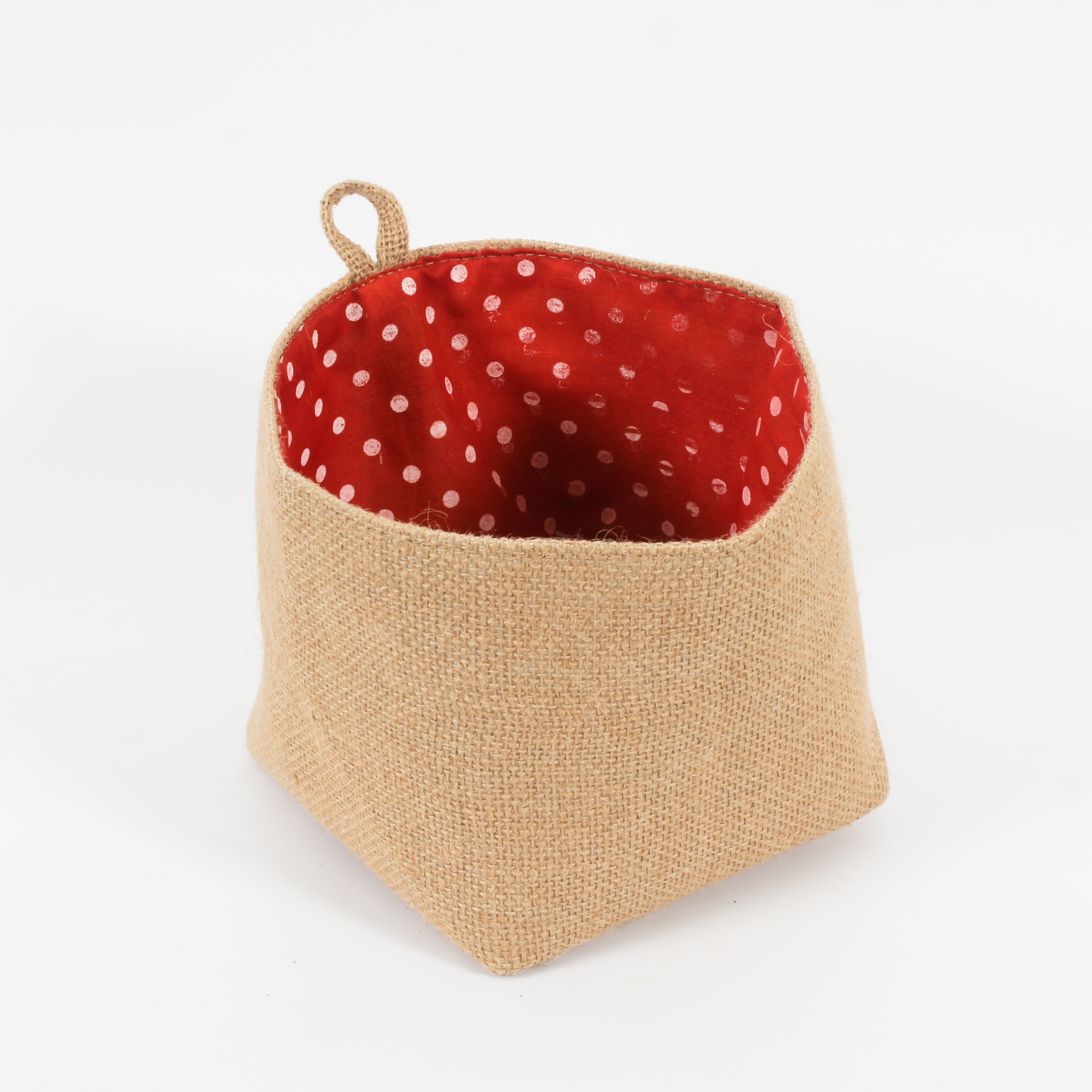 Woven Jute Basket, Small Storage with Loop Handle for Hanging, Interior