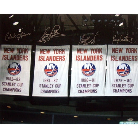 Clark Gillies, Denis Potvin, Mike Bossy and Bryan Trottier Signed NY Islanders SC Banners 16" x 20" Photo