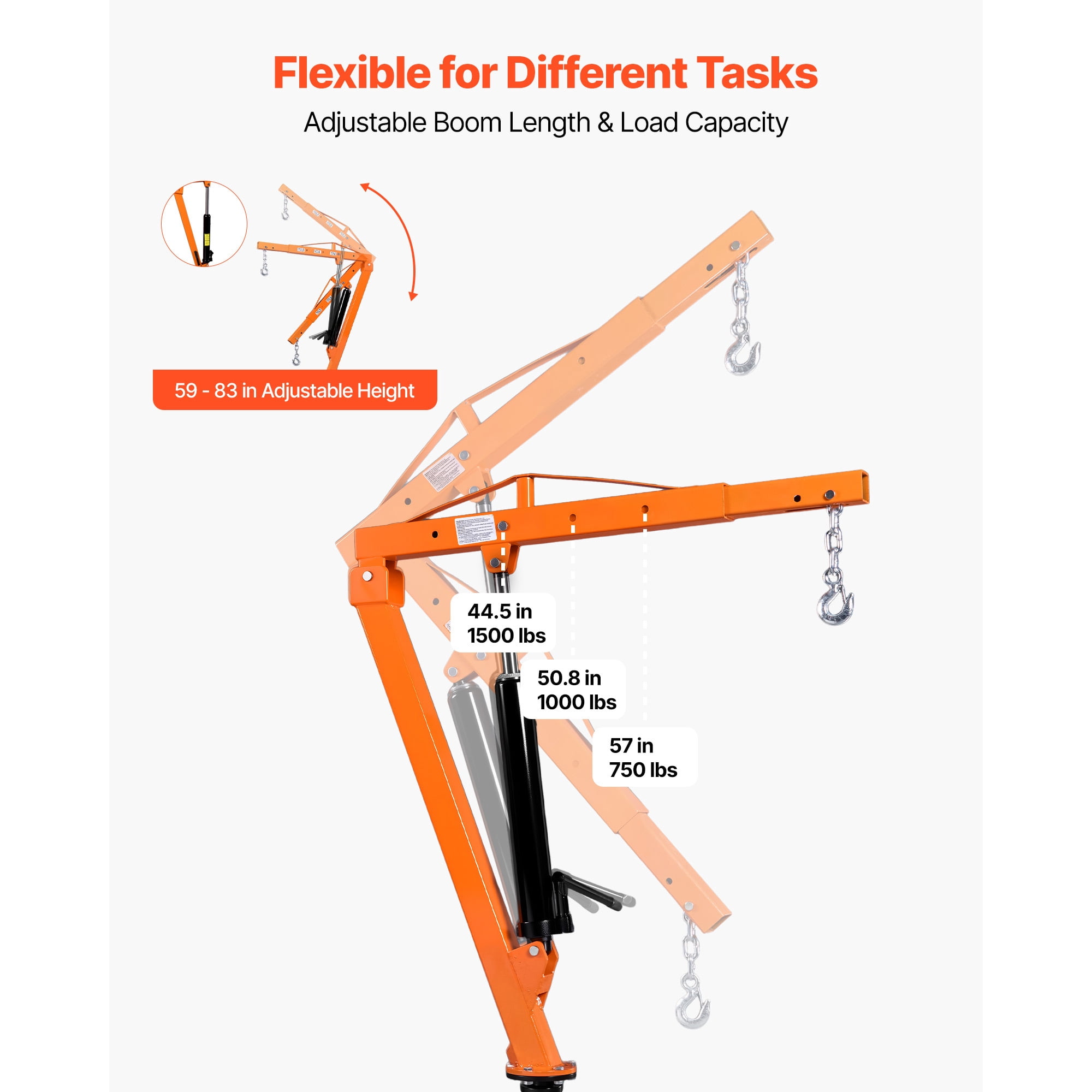 KFFKFF Truck Crane, 1500 lbs Capacity, Trailer Hitch Mounted with Manual Hydraulic System, 12T Hydraulic Jack, 360° Rotating Telescopic Boom, Foldable Design for Lifting Machinery and Lumber
