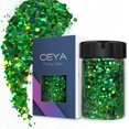 thumbnail image 1 of Ceya Holográfica Chunky Glitter 4.9oz/ 140g Verde Craft Glitter Powder Mezclado de copos gruesos y finos Lentejuelas de uñas iridiscentes para decoración de fiesta del día de San Patricio Vasos de res, 1 of 4
