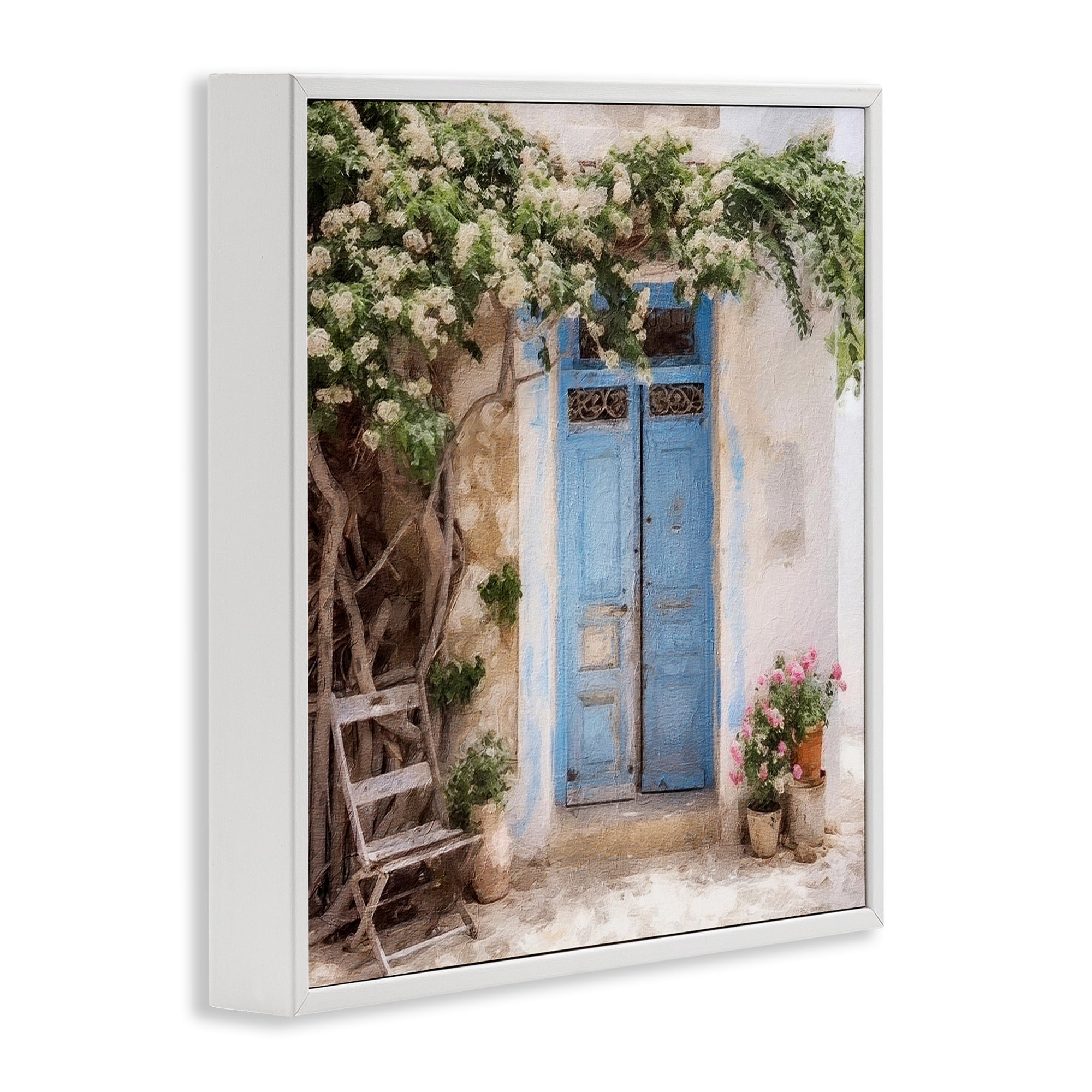 Stupell Industries Greek Doorway with Tree Town & City Painting White Framed Art Print Wall Art, 17 x 17