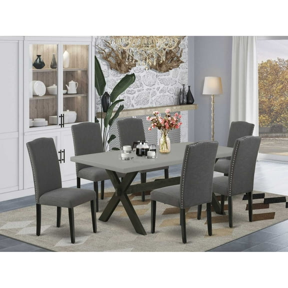 East West Furniture V696GA650-7 7 Piece V-Style Small Dining Table Set - Dark Gotham Gray