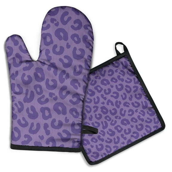 Purple Leopard Print Kitchen Oven Mitt and Pot Holder Sets 2 Pcs for Baking, Cooking and Grilling, Heat Resistant Up To 392 °F