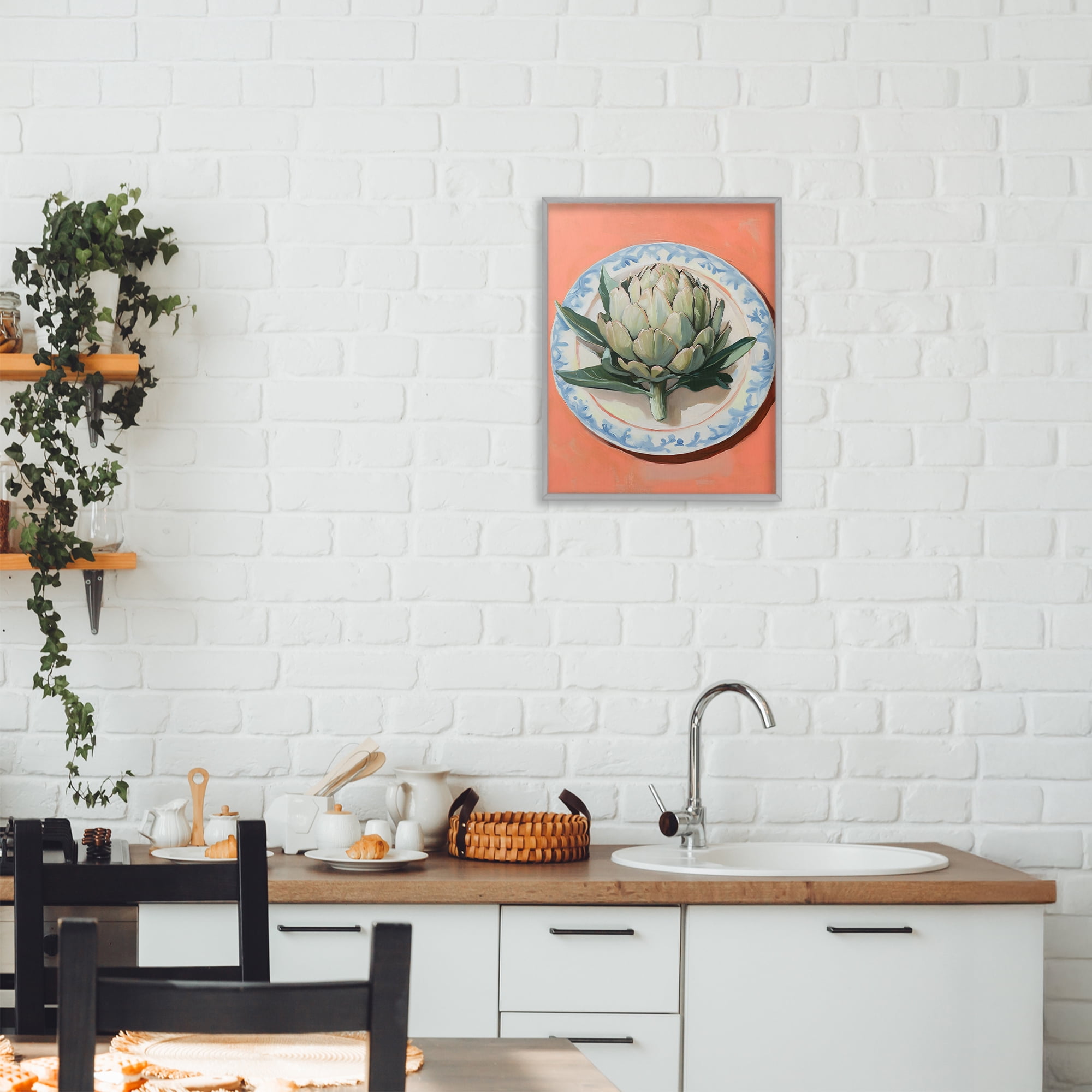Stupell Industries Retro Artichoke over Orange Gray Framed Giclee Art, design by The Prints Vibe
