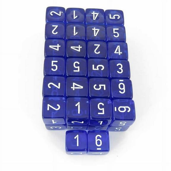 Blue Translucent Dice with White Numbers D6 Aprox 16mm (5/8in) Pack of 50 Wondertrail