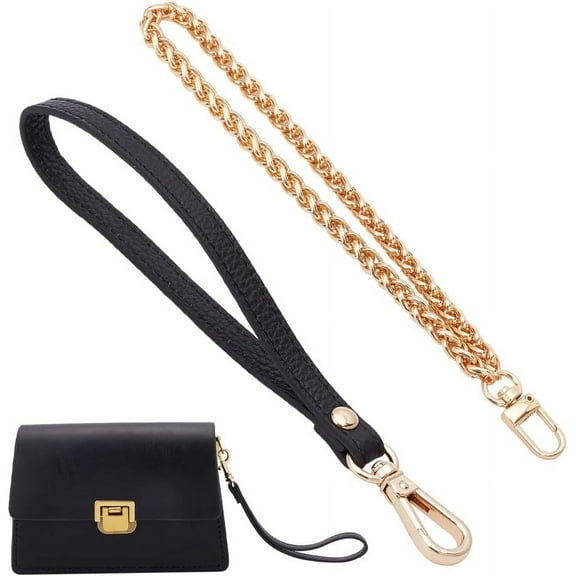 1 box 2pcs 2 style Wristlet bag Straps Cowhide & Iron Wheat Chain Clutch bag Straps sets with Stainless Steel Swivel Clasp Golden 205~210mm 1pc/style Cowhide