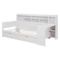 thumbnail image 5 of Twin Size Daybed, Twin Sofa Day Bed Frame with Pull Out Drawers and Book Shelves, Upholstery Sofa Daybed Frame for Living Room Bedroom Guest Room Apartment, White, 5 of 8