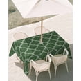 thumbnail image 3 of 60x120 Inch Outdoor Tablecloth with Umbrella Hole Zipper Rectangle Dark Green Moroccan Rectangular Tablecloths Outside Waterproof Middle Century Quatrefoil Plaid Art Patio Table Cover for Picnic, 3 of 8