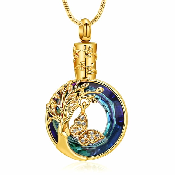 Crystal Circle of Life Urn Cremation Jewelry for Ashes Butterfly / Dragonfly Design Crystal Circle Memorial Urn Necklace Ashes Holder Keepsake for Women Men