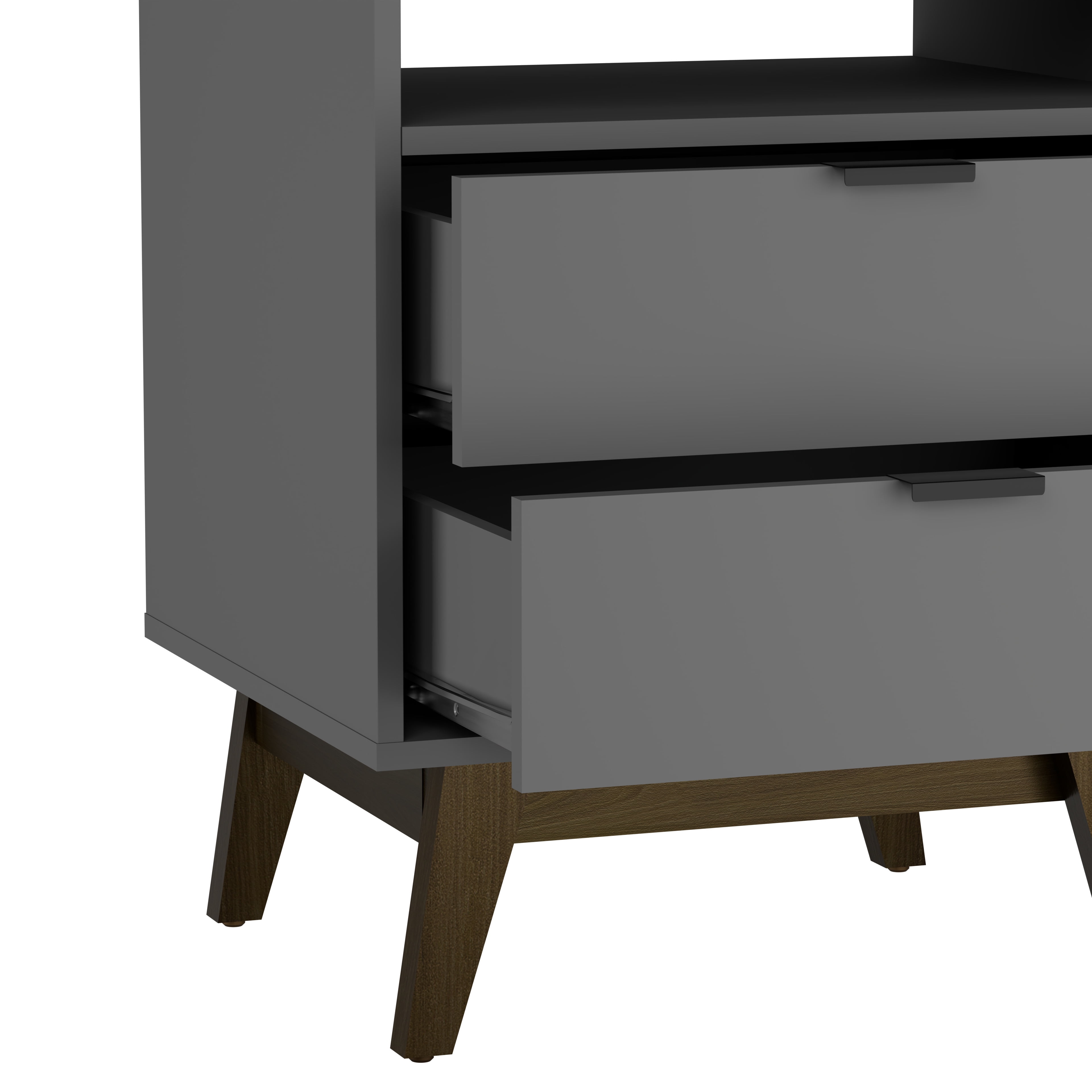 Kappesberg Hanford Modern 2-Drawer Nightstand with Niche, 24.4”H x 21.25”W x 17.7”D, Grey - for Adults and Teens