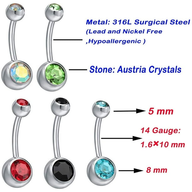 15 PCS Assorted Colors Belly Button Ring Surgical Steel