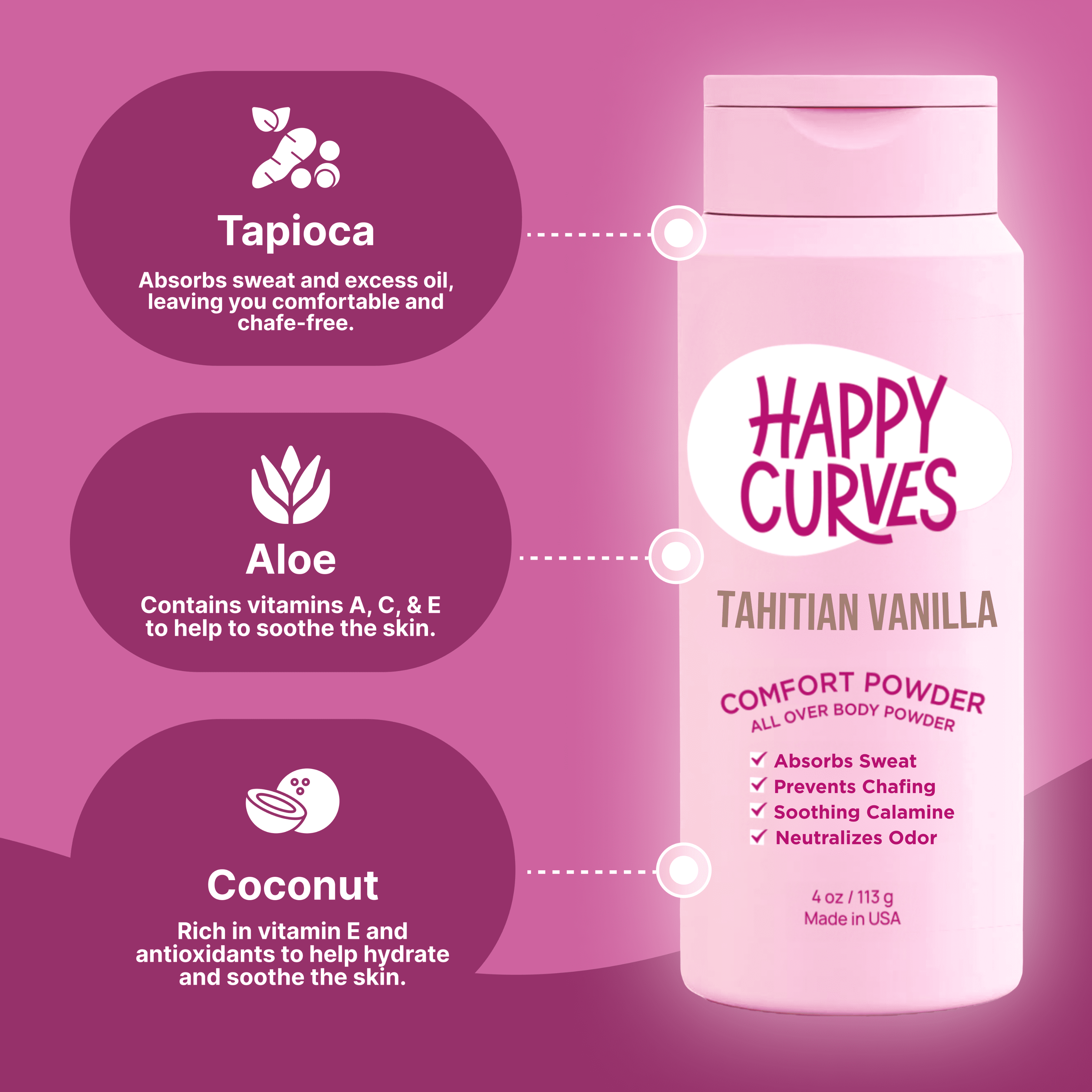 Happy Curves, Dusting Body Powder, 4 oz, Talc & Aluminum Free