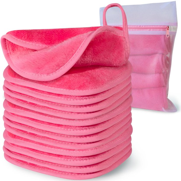 NATWAG | Paño de microfibra reutilizable para quitar maquillaje para pieles sensibles | Toallas Desmaquillantes Lavables | Toallas de limpieza facial naturales (6 x 6, paquete de 12/rosa)