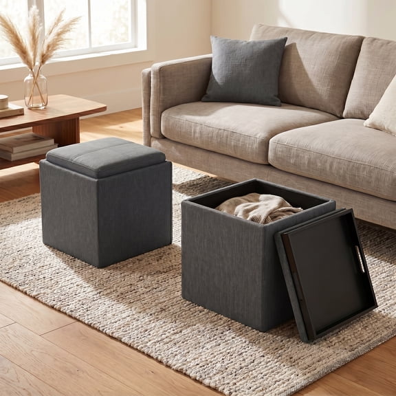 Simpli Home Rockwood 17W Cube Storage Ottoman with Tray Top