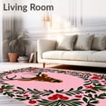 thumbnail image 2 of ODIKA 6'x9' Machine Washable Non-Slip Area Rug, Whimsical Christmas Deer Tapestry with Intertwined Pine and Berry Embellishments High Traffic Rug with Pad, Pink, 651114, 2 of 8