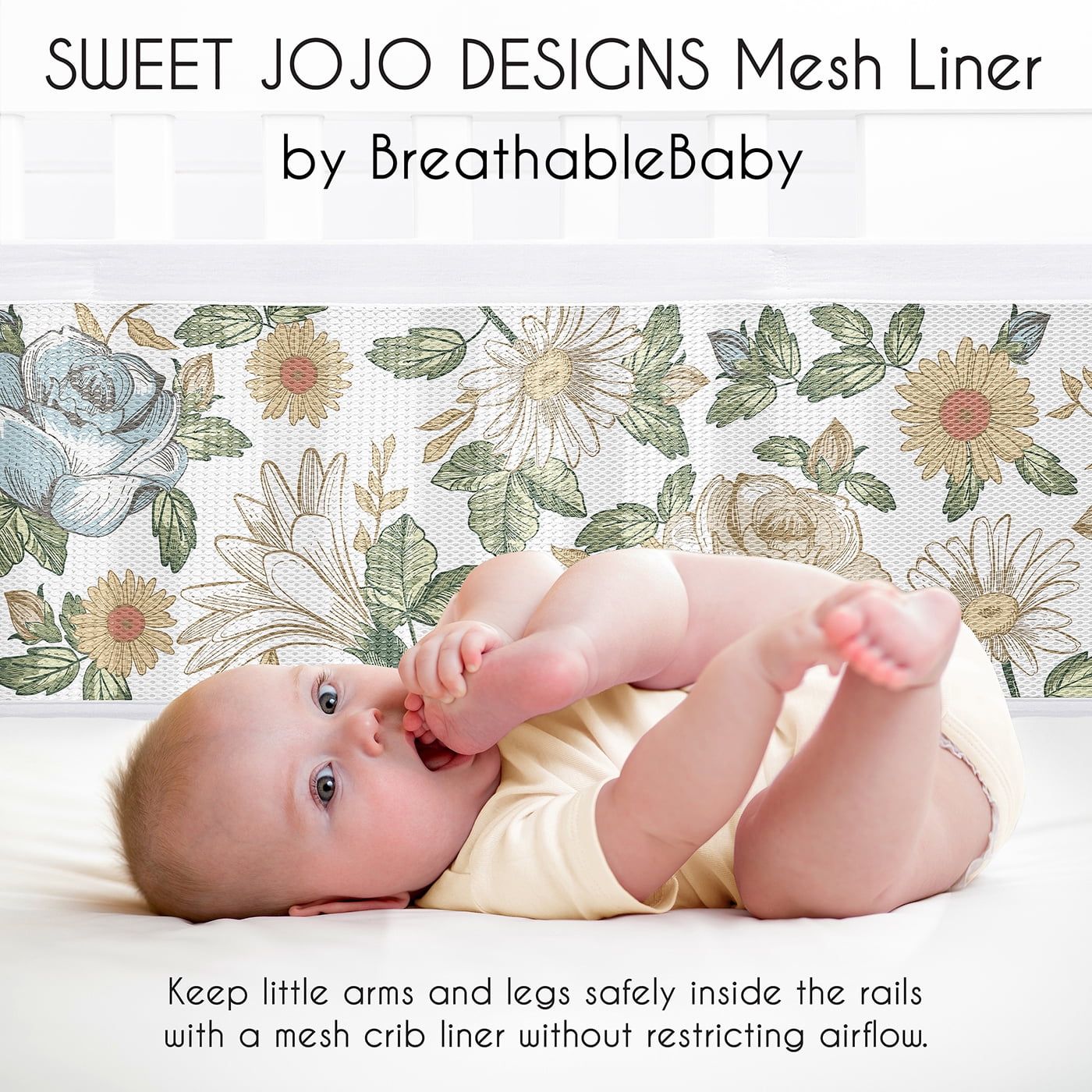 Sweet Jojo Designs + BreathableBaby Vintage Floral Blue and Yellow Girl Breathable Mesh Crib Liner