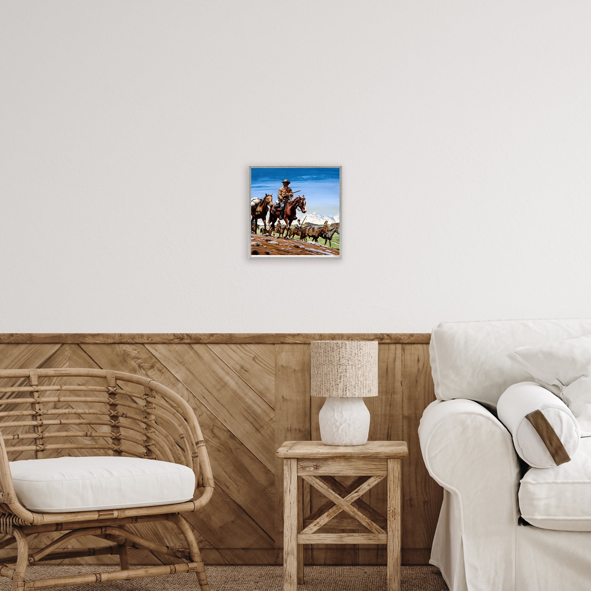 Santa Fe Trail Cowboys Gray Framed Giclee Art, design by Wind River Studios