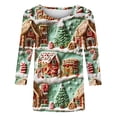 thumbnail image 5 of Bcresic Ugly 3/4 Sleeve Tops Christmas Womens Holiday Tshirts Plus Size Crewneck Basic Tees Fashion Santa Claus Glass Colorful Tunic Top Classic Three Quarter Sleeve T-Shirts,#07_Gray,3X-Large, 5 of 5