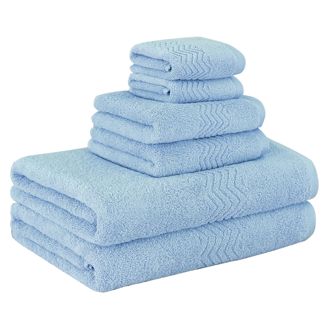 Soft Absorbent Cotton Plush Bath Hand Towel Set 6 Pieces, Light Blue