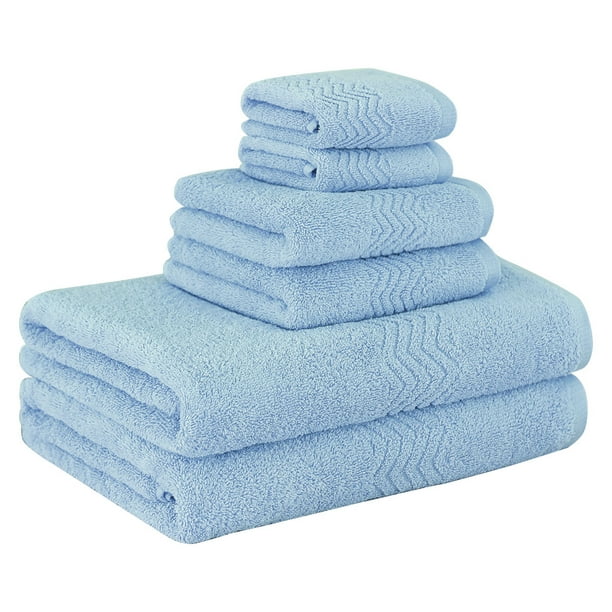 Soft Absorbent Cotton Plush Bath Hand Towel Set 6 Pieces, Light Blue