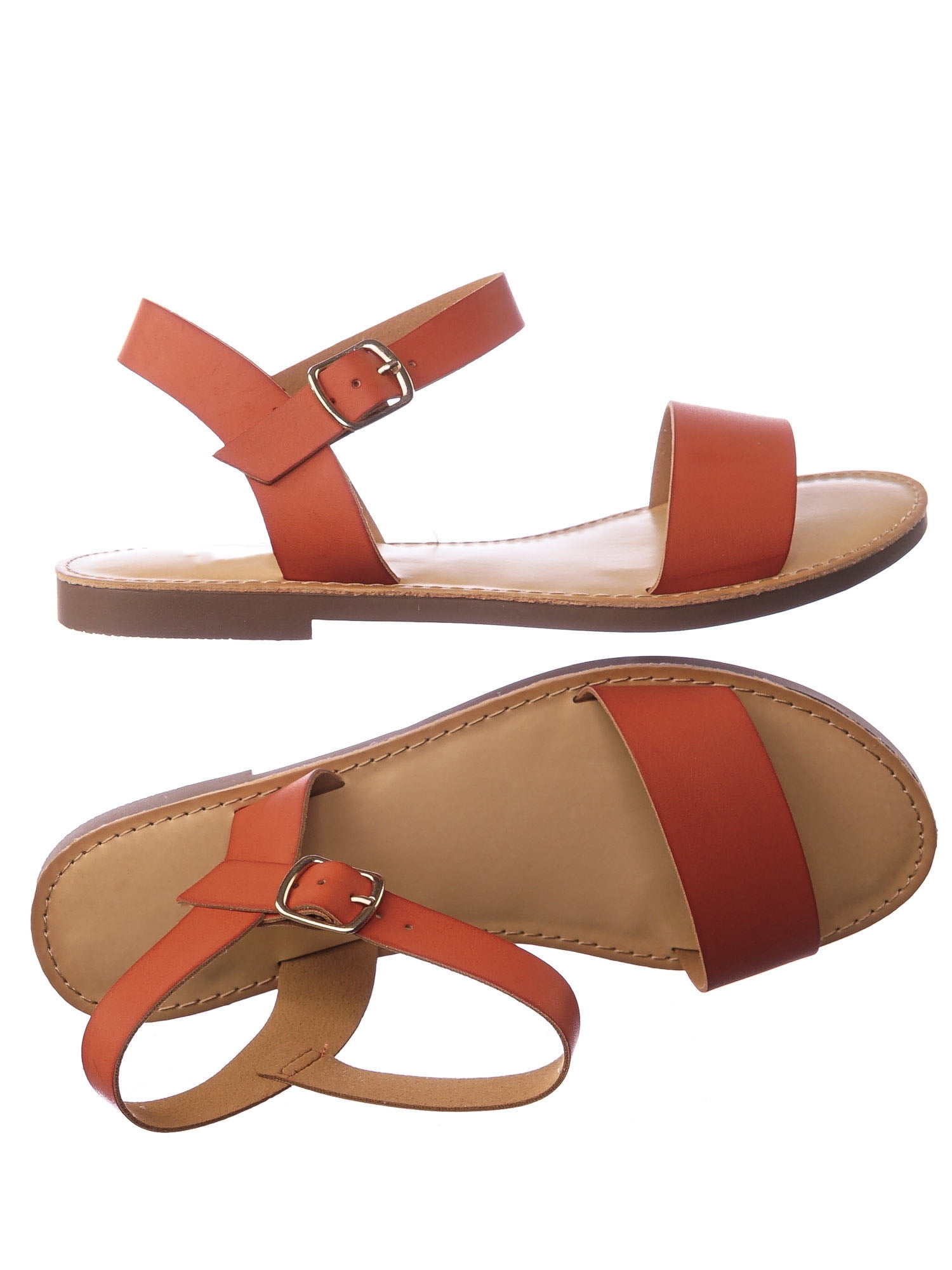 Dotty1 by Soda, Open Toe Flat Sandal w Adjustable Ankle Strap (Women