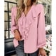 thumbnail image 2 of Blusa de manga larga con cuello en V, diseño de empalme de encaje con volantes, ajuste holgado, Color puro, Top informal para mujer para todas las estaciones, 2 of 8