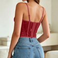 thumbnail image 4 of KHONTS Corset Tops for Women Going out Fall Fashion Crop Lace Outfit Y2k Spaghetti Strap Tank Tops Mesh Party Bustier Cami Tops Wine M, 4 of 6