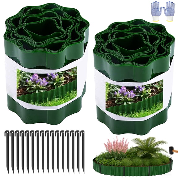 Landscape Edging 59FT, 5.9" Tall Plastic Landscape Border with 16 Extra-Long 11.6" Stakes, Flexible Flower Bed Edging for Landscaping, Lawn, Yard, Tree Rings, UV-Resistant