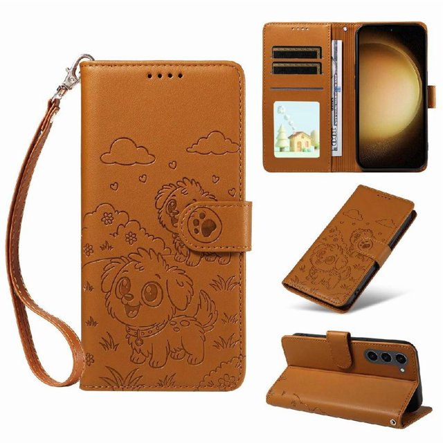 Funda Cartera GANGXUN con Diseño de Perrito en Relieve para Samsung Galaxy S23 Plus , Protección 360° con Ranuras y Correa Desmontable