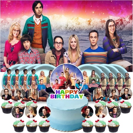 The Big Bang Theory Birthday Party Decor Set – 5×2.3ft Backdrop Banner Paper Plates Cake Toppers & Fan Decorations