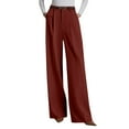 thumbnail image 4 of Pull On Dress Pants for Women Tummy Control Business Casual Pants Elegant Formal Office Oversized Wide-Leg Trousers Wine L, 4 of 6