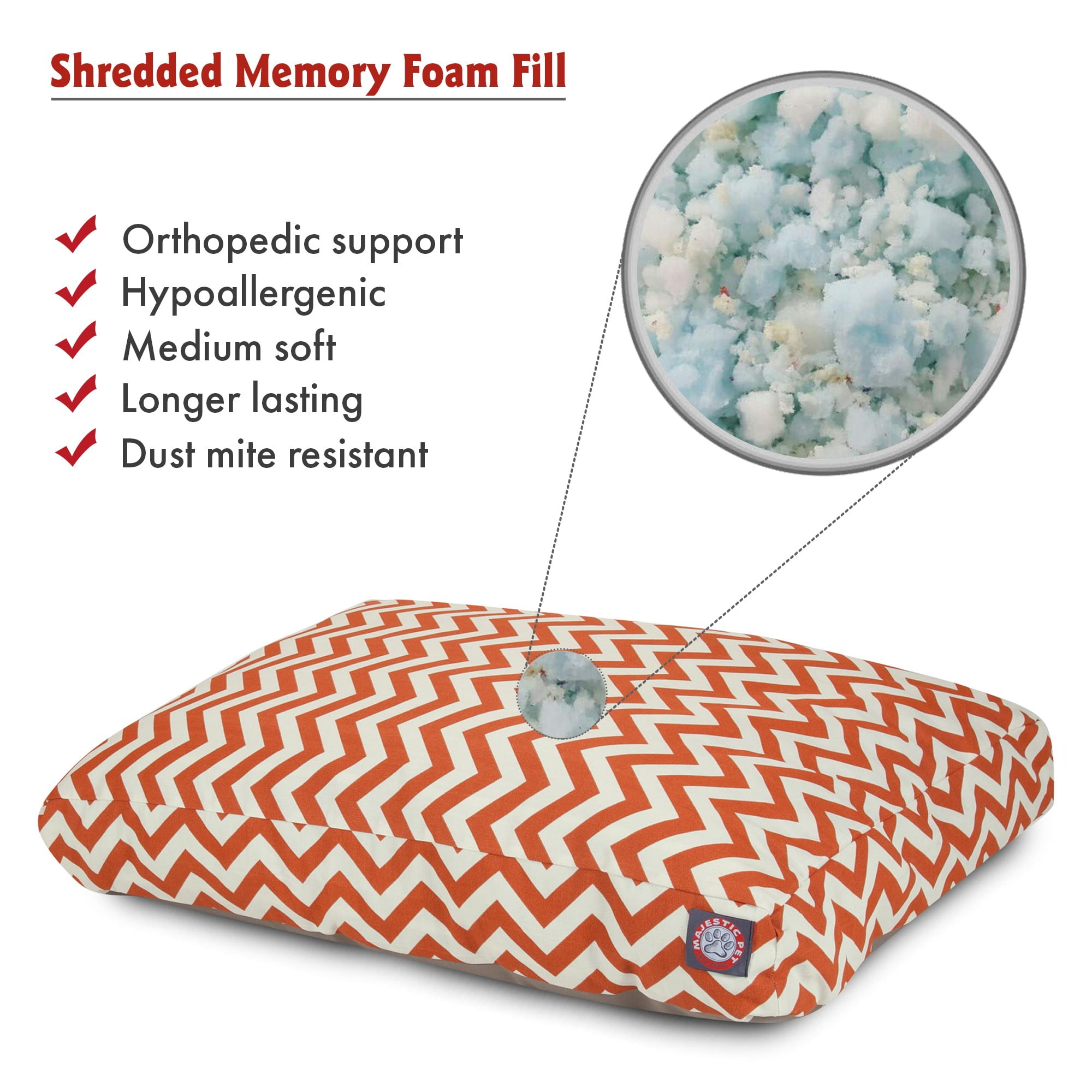 Majestic Pet | Chevron Shredded Memory Foam Rectangle Pet Bed For Dogs, Removable Cover, Burnt Orange, Large