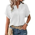 thumbnail image 6 of Duoif Shirts for Women, Womens Blouses Casual Tops Batwing Sleeve Pocket Patched Shirt Casual Work T Shirts Double Layer Wrinkled Fabric Womens Tops Casual White M, 6 of 9