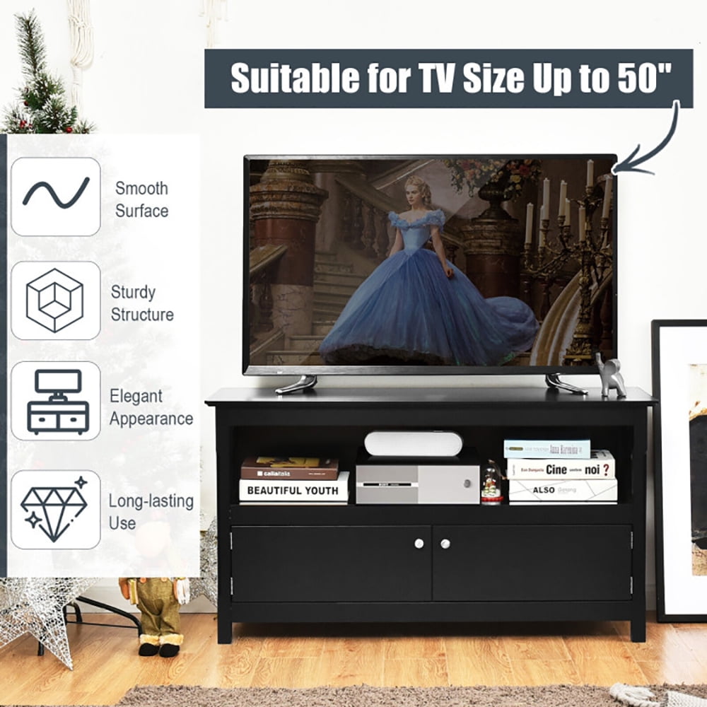 Finihen TV Stand, TV Cabinet, 44 Inch Wooden Storage Cabinet TV Stand, Media Entertainment Center with Storage, for Living Room, Bedroom, Black