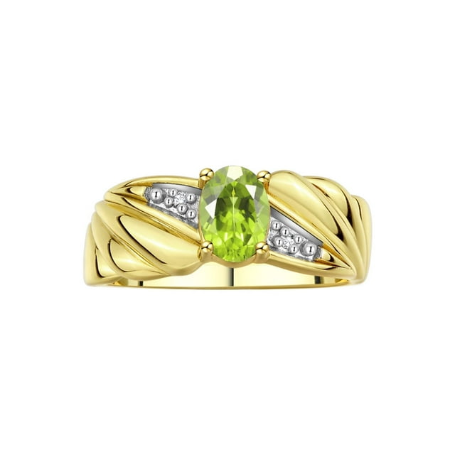 RYLOS Bagues pour Femmes Bague Aile d'Ange en Or Jaune 14K Pierre de Naissance Pierre Précieuse 7X5MM et Diamants Péridot d'Août Bijoux pour Femmes Bagues en Or pour Femmes Taille 7