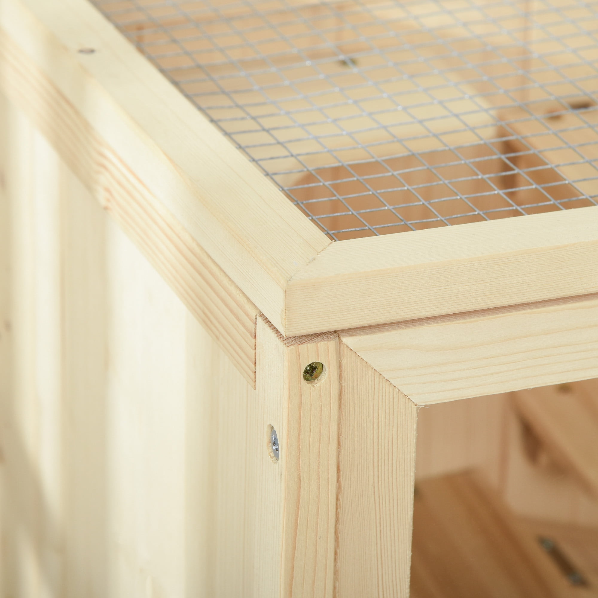 3-Tier Wooden Hamster Cage with Openable Top, Door, Shelf, Natural Wood