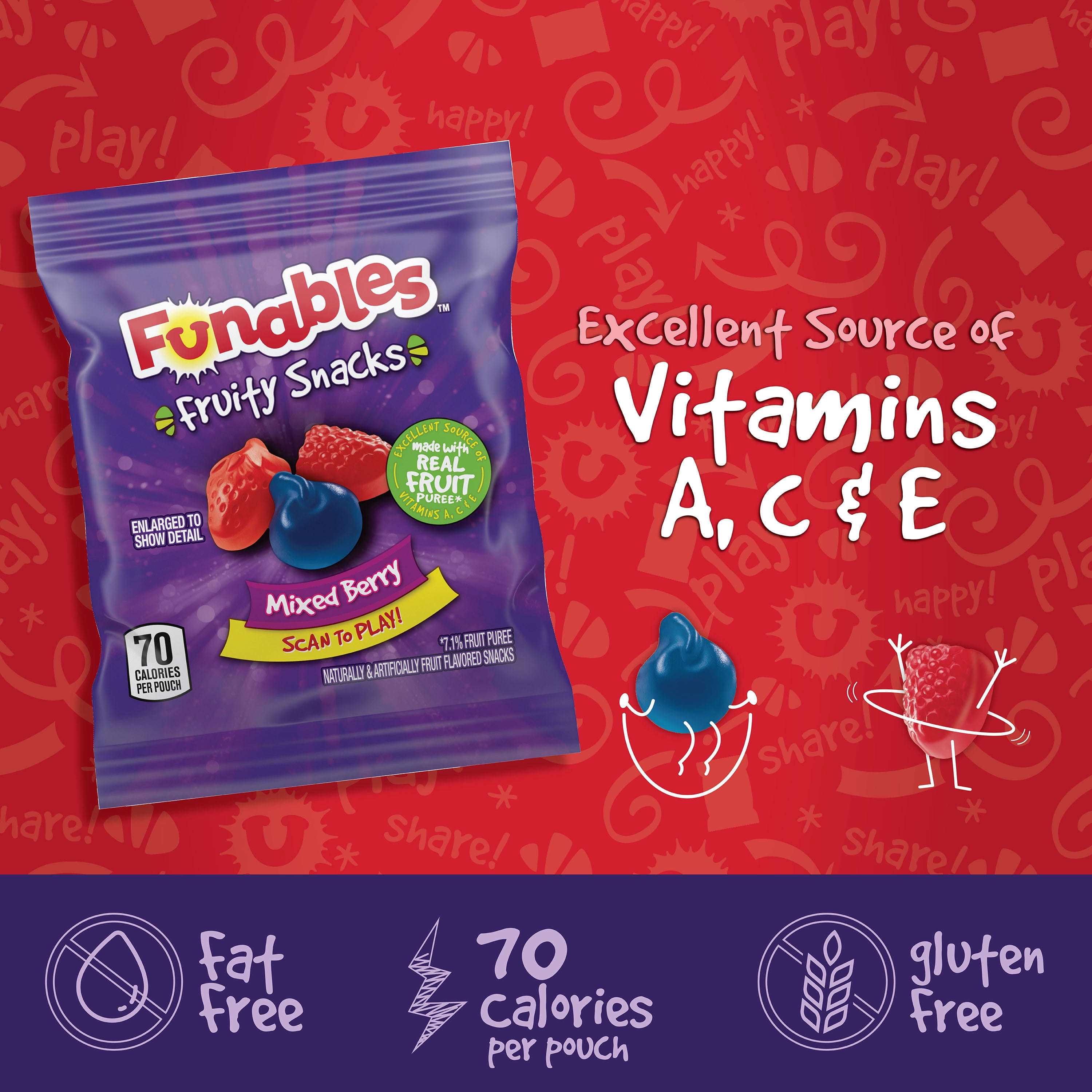 Funables Mixed Berry Fruity Snacks 10 - 0.8 oz Pouches