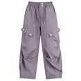 thumbnail image 6 of Xyant Parachute Pants for Girls Cargo Jogger Pants Wide Leg Streetwear Kid Teen Jogger Trousers with Pockets 5-16 Years (Purple,11-12 Years), 6 of 6